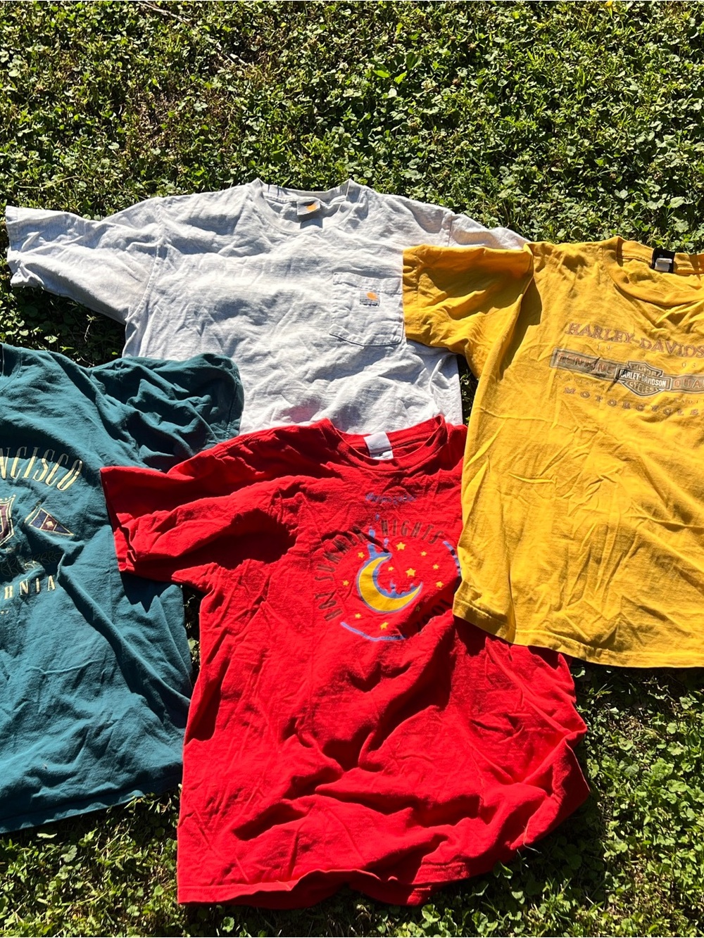 Men's Short Sleeve Graphic Tee - Red, Yellow, Teal, Light Gray